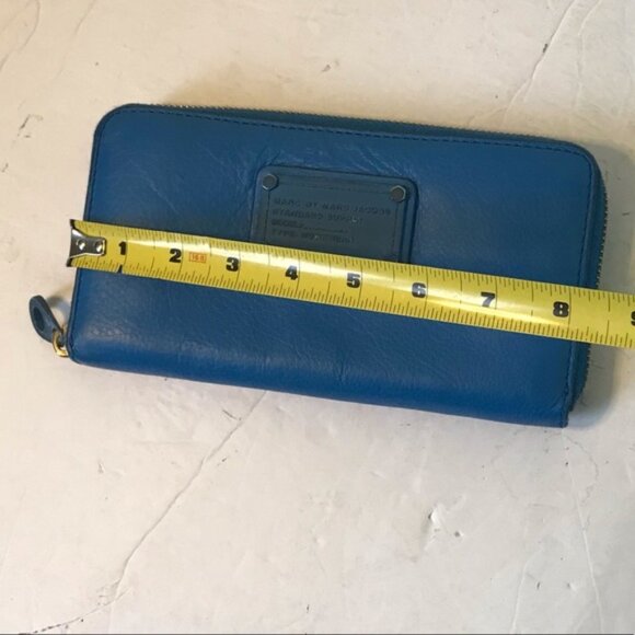 Marc Jacobs Pebble Leather Blue Supply Bi Fold Wallet Organizer Large Zip Bag - Picture 15 of 15